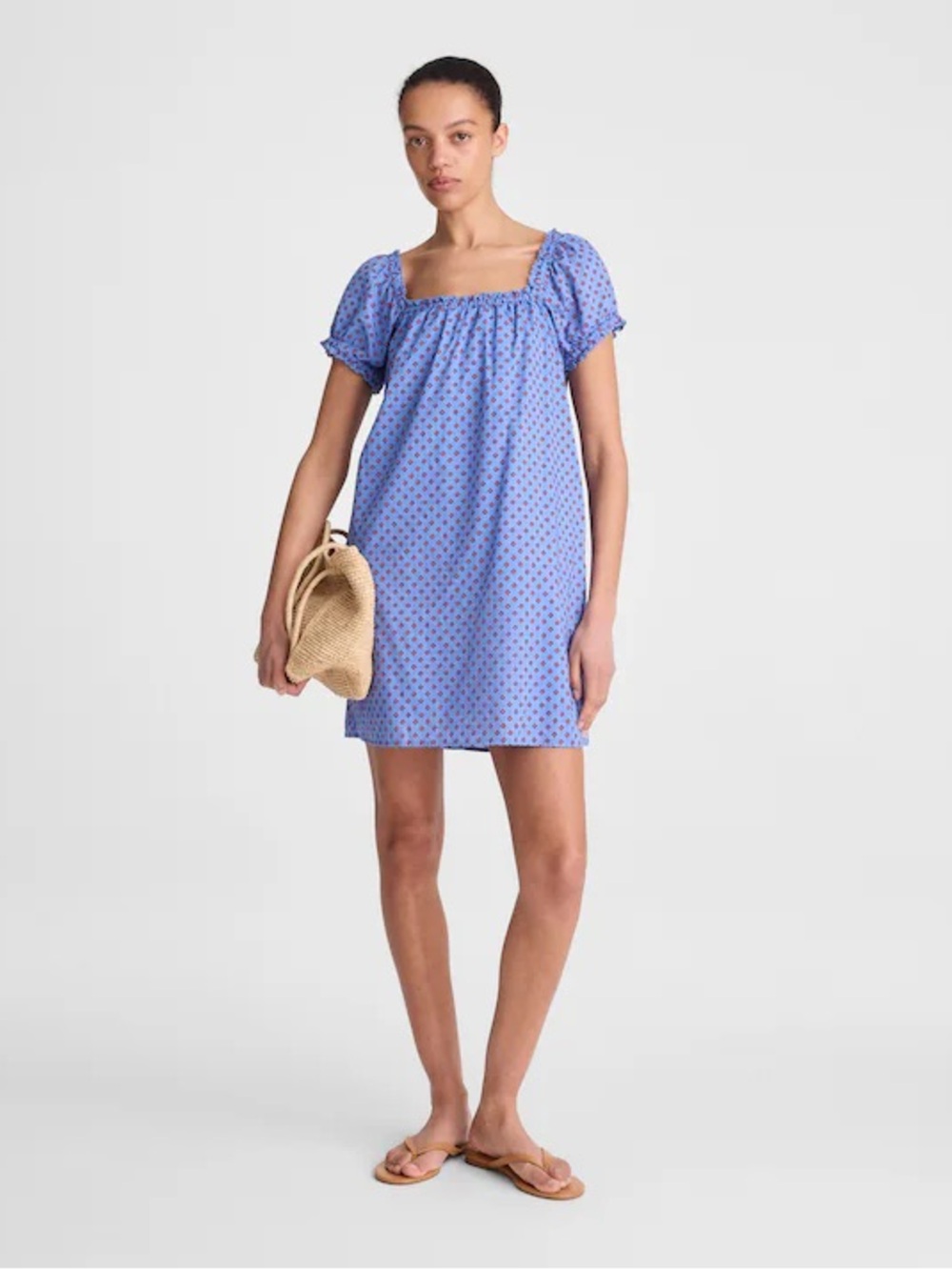 Madewell The Chateau Mini Dress Calm Blue Geometric Cotton Size Large NEW